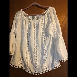 White pompom summer blouse